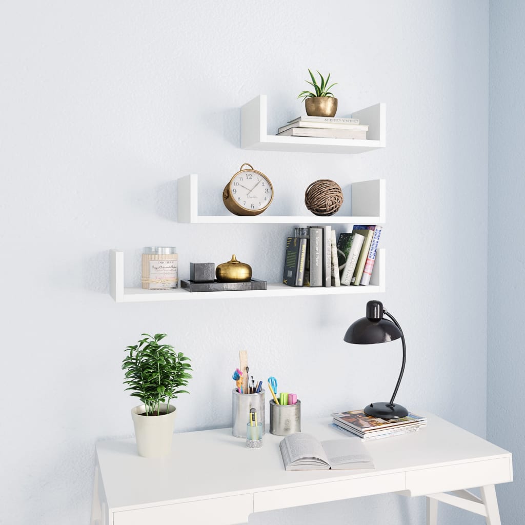 Wall shelf 3 pcs. White wood material