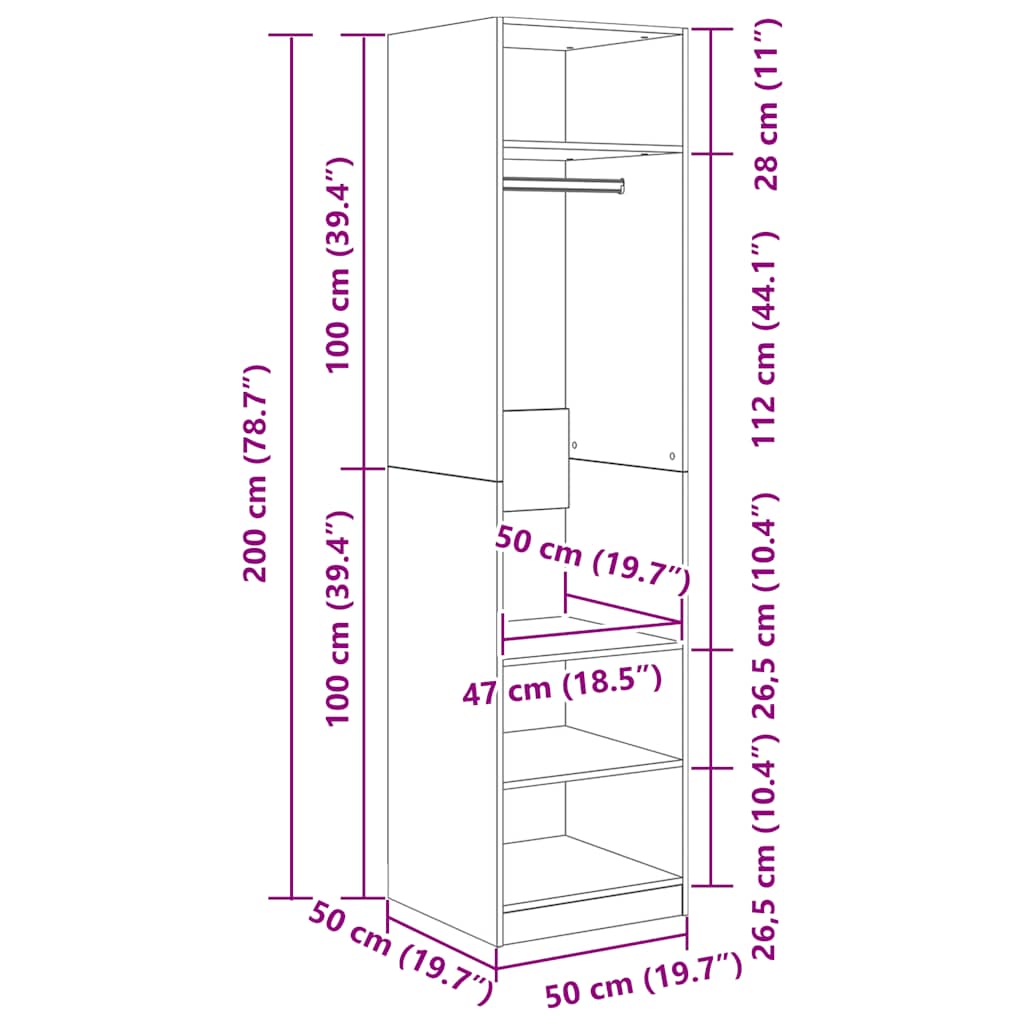 Kleiderschrank Betongrau 50x50x200 cm Holzwerkstoff