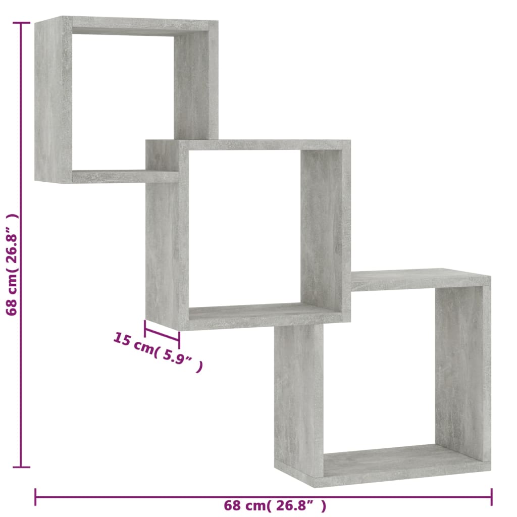 Cube Wall Shelves Concrete Grey 68x15x68 cm Wood Material