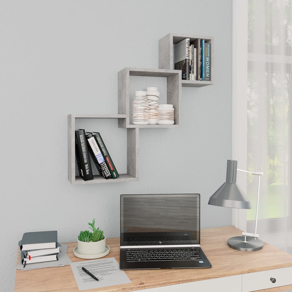 Cube Wall Shelves Concrete Grey 68x15x68 cm Wood Material