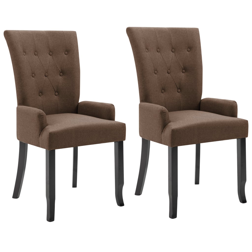 Dining chairs with armrests 2 pcs. Brown fabric