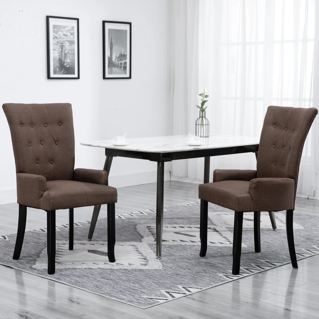 Dining chairs with armrests 2 pcs. Brown fabric