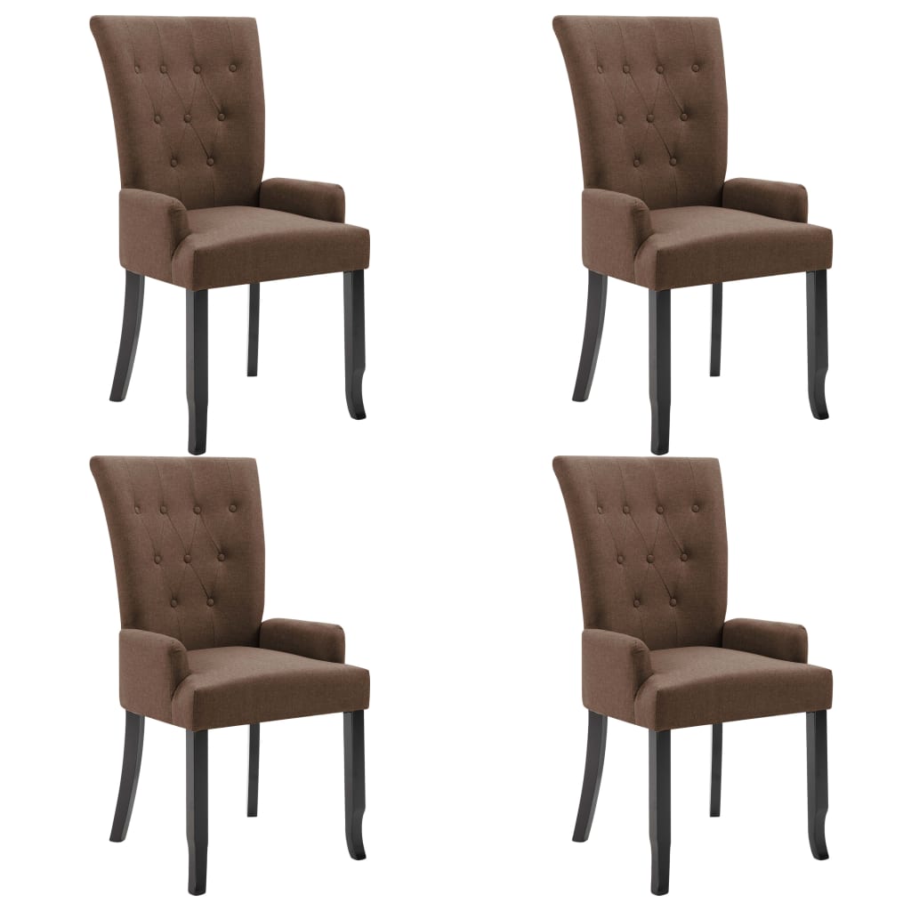 Dining chairs with armrests 4 pcs. Brown fabric