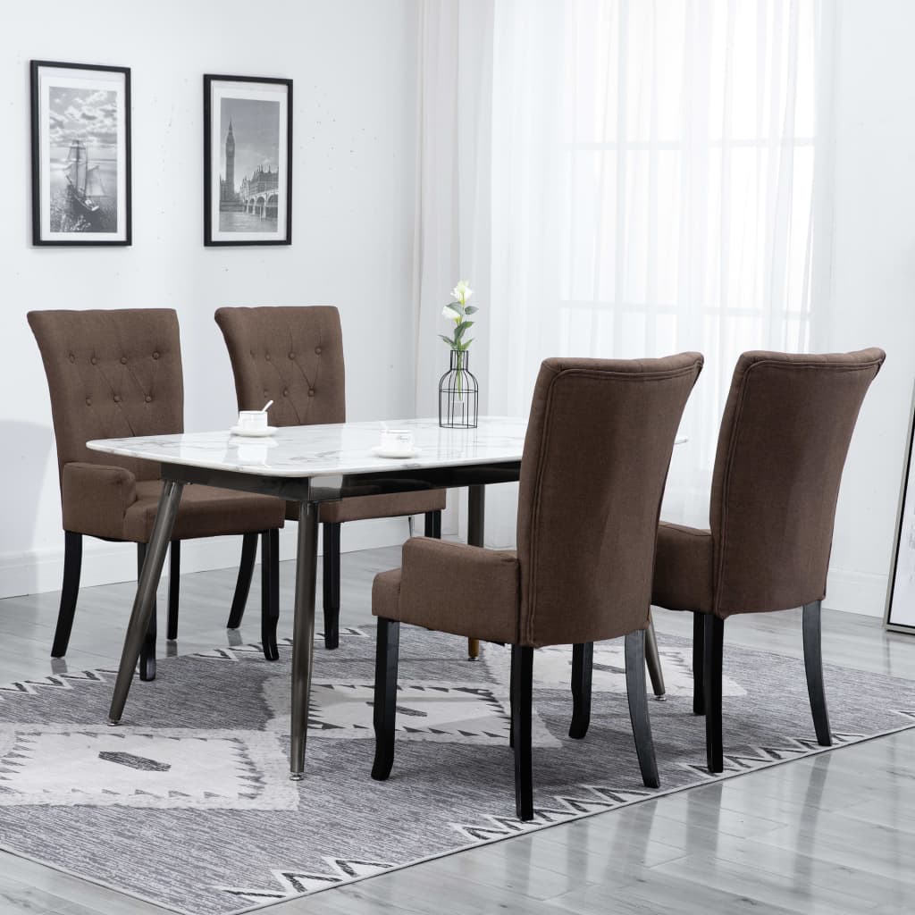 Dining chairs with armrests 4 pcs. Brown fabric