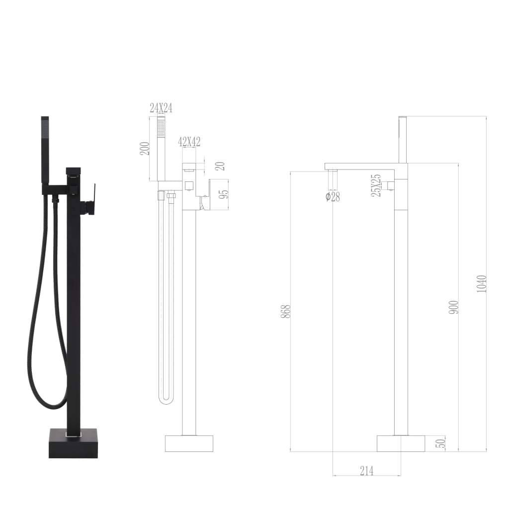Freistehende Badewannenarmatur Schwarz Edelstahl 90 cm