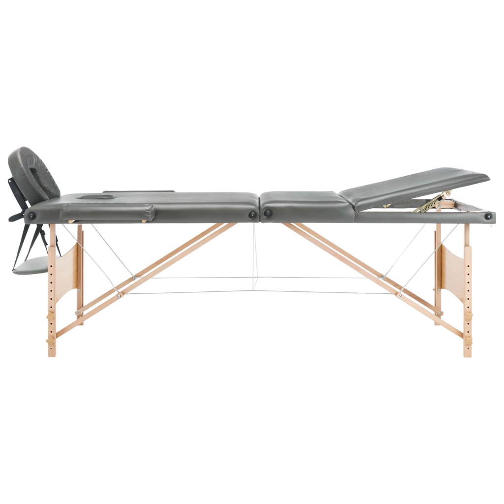 Massage table 3-zone wooden frame anthracite 186x68 cm
