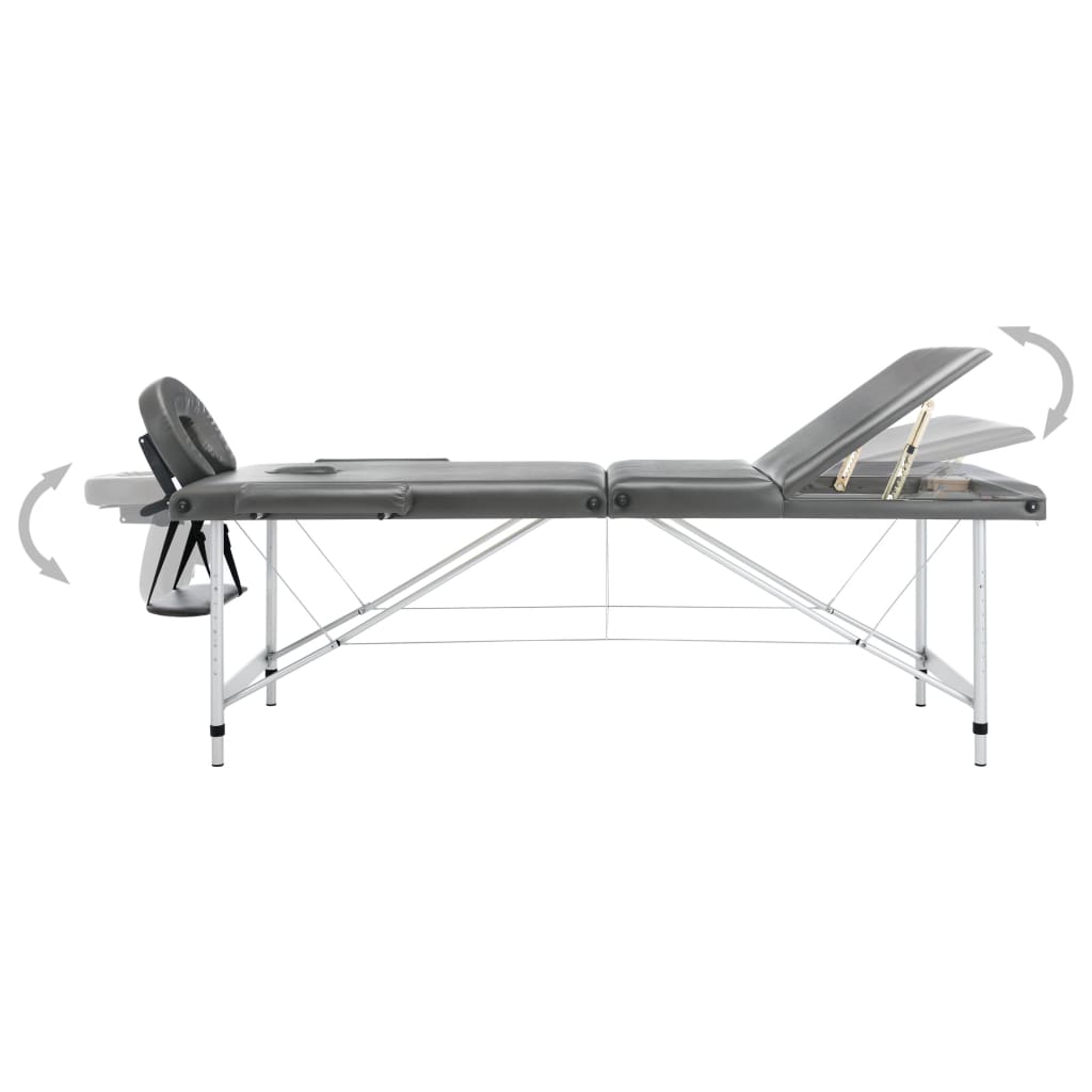 Massage table with 3 zones aluminum frame anthracite 186×68 cm