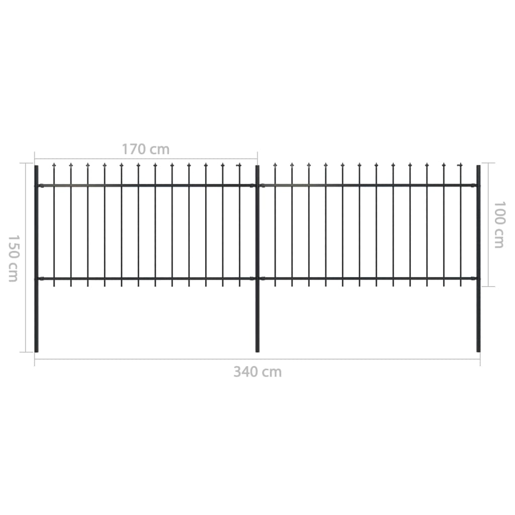 Gartenzaun mit Speerspitze Stahl 359 x 100 cm Schwarz