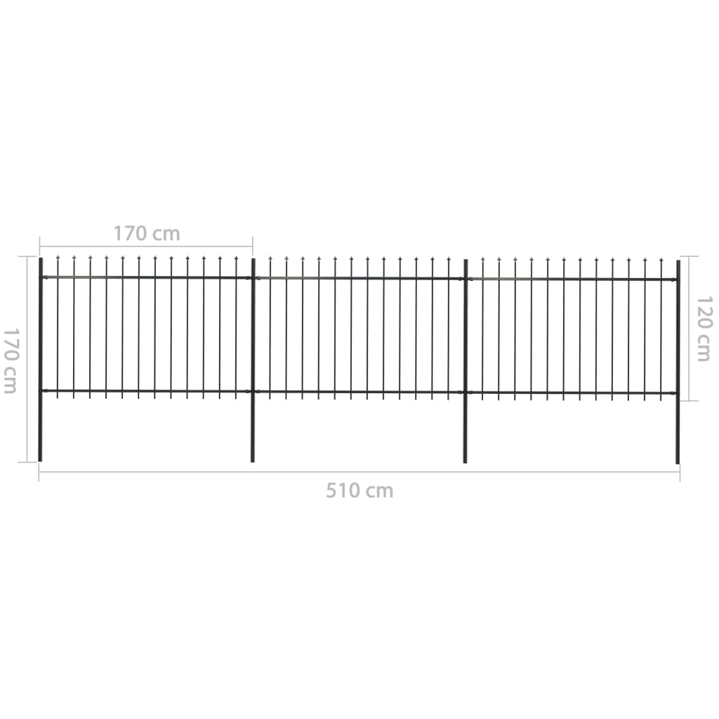 Gartenzaun mit Speerspitze Stahl 537 x 120 cm Schwarz