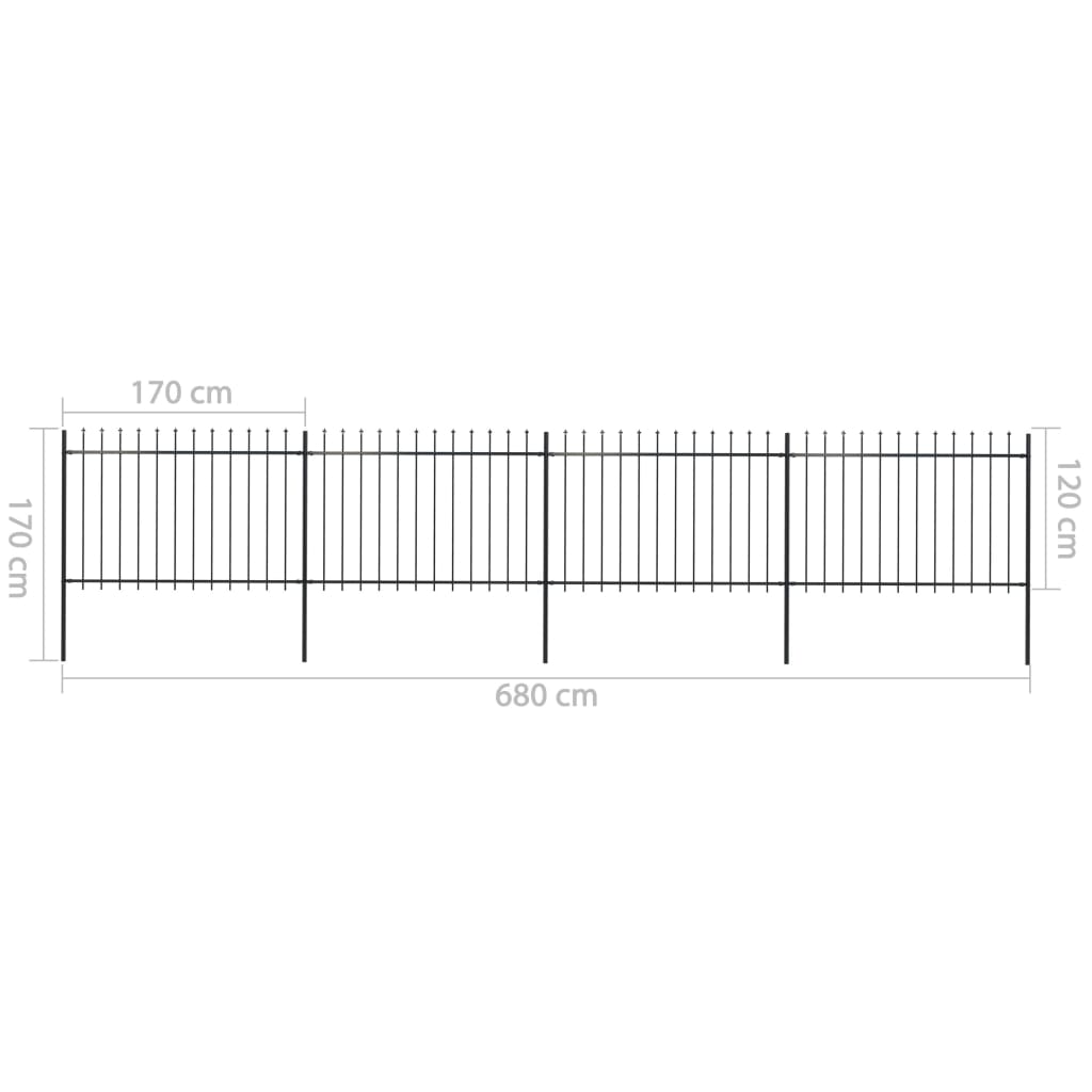 Gartenzaun mit Speerspitze Stahl 714,5 x 120 cm Schwarz