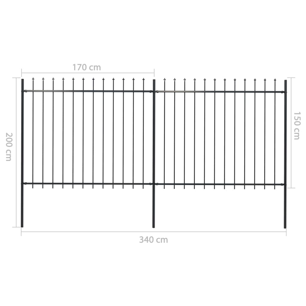 Gartenzaun mit Speerspitze Stahl 359 x 150 cm Schwarz