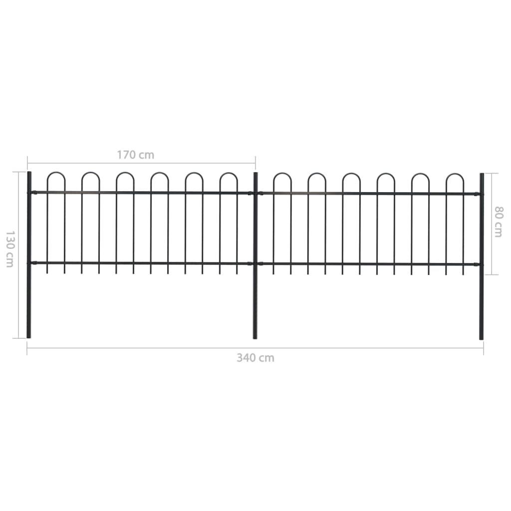 Gartenzaun mit Rundbogen Stahl 359 x 80 cm Schwarz