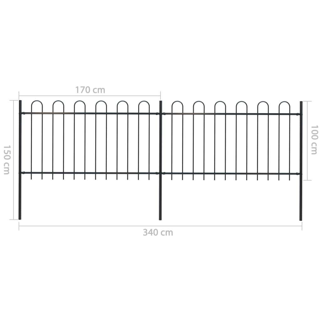 Gartenzaun mit Rundbogen Stahl 359 x 100 cm Schwarz