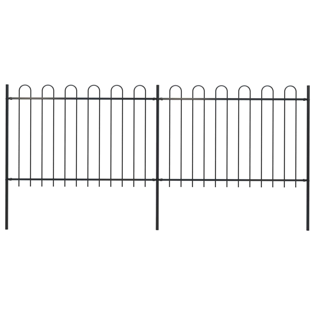 Gartenzaun mit Rundbogen Stahl 359 x 120 cm Schwarz