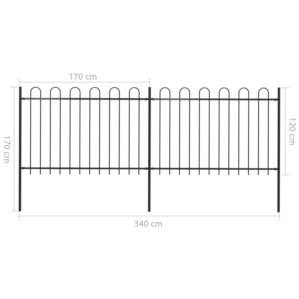 Gartenzaun mit Rundbogen Stahl 359 x 120 cm Schwarz