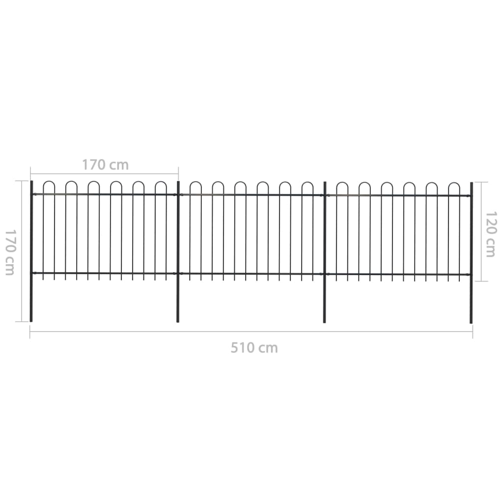 Gartenzaun mit Rundbogen Stahl 537 x 120 cm Schwarz