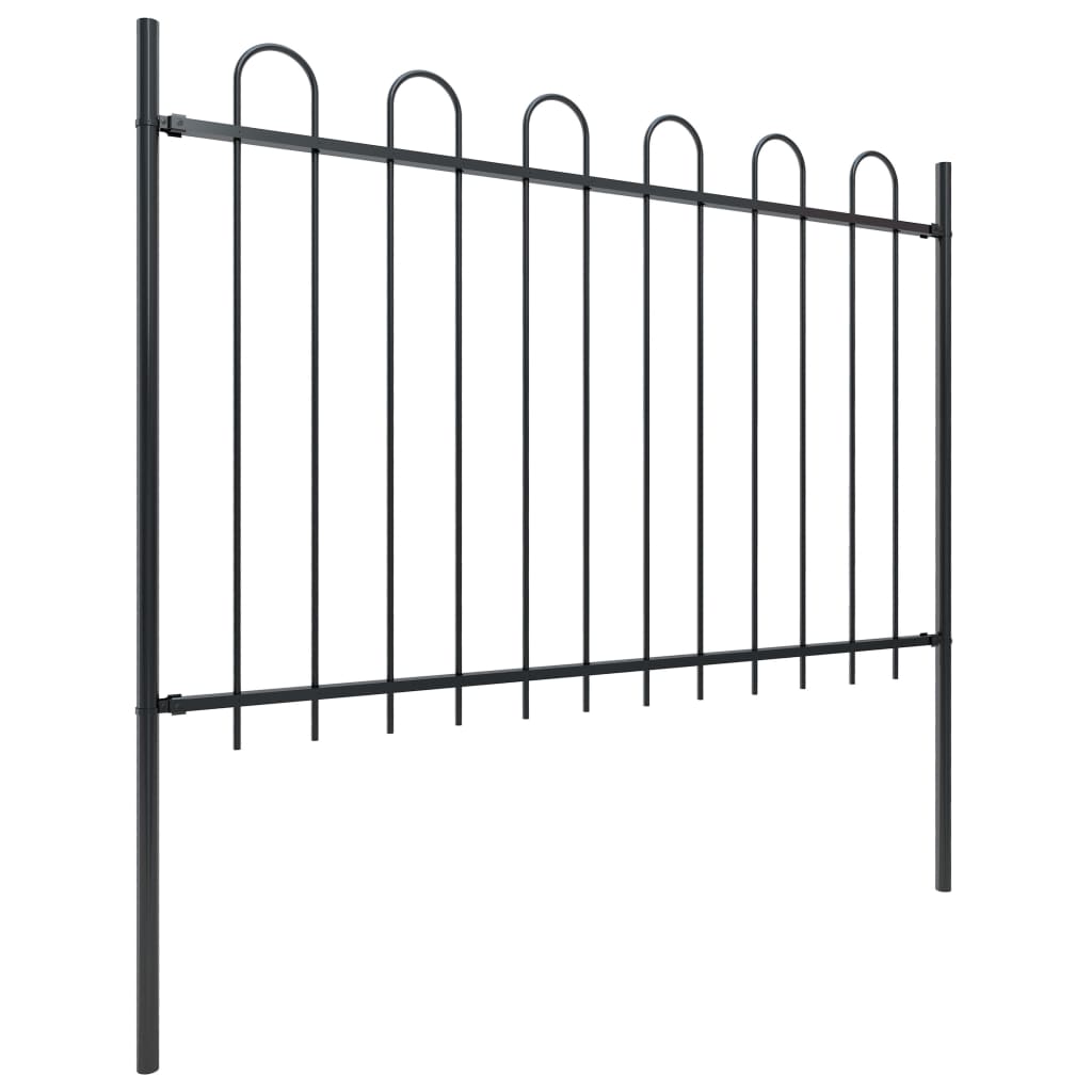 Gartenzaun mit Rundbogen Stahl 1070 x 120 cm Schwarz