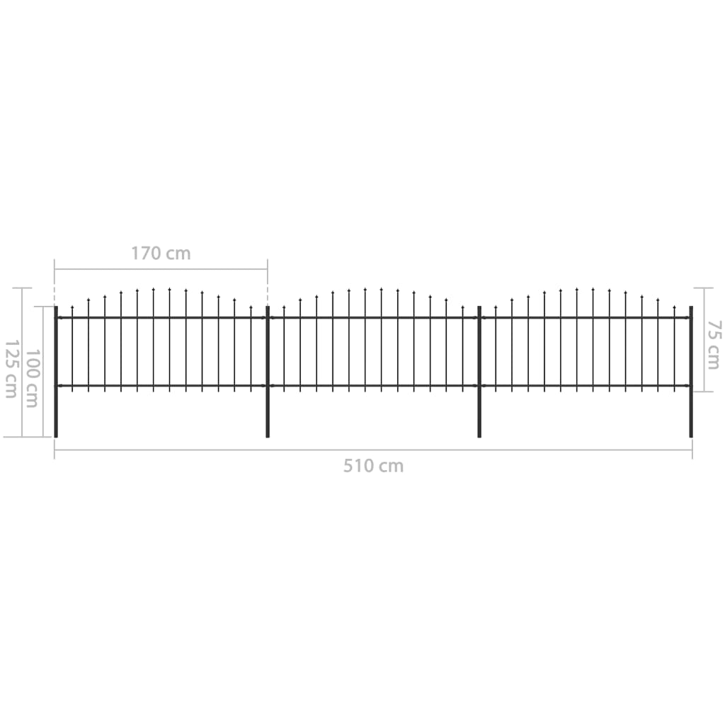 Gartenzaun mit Speerspitze Stahl 537 x 75 cm Schwarz