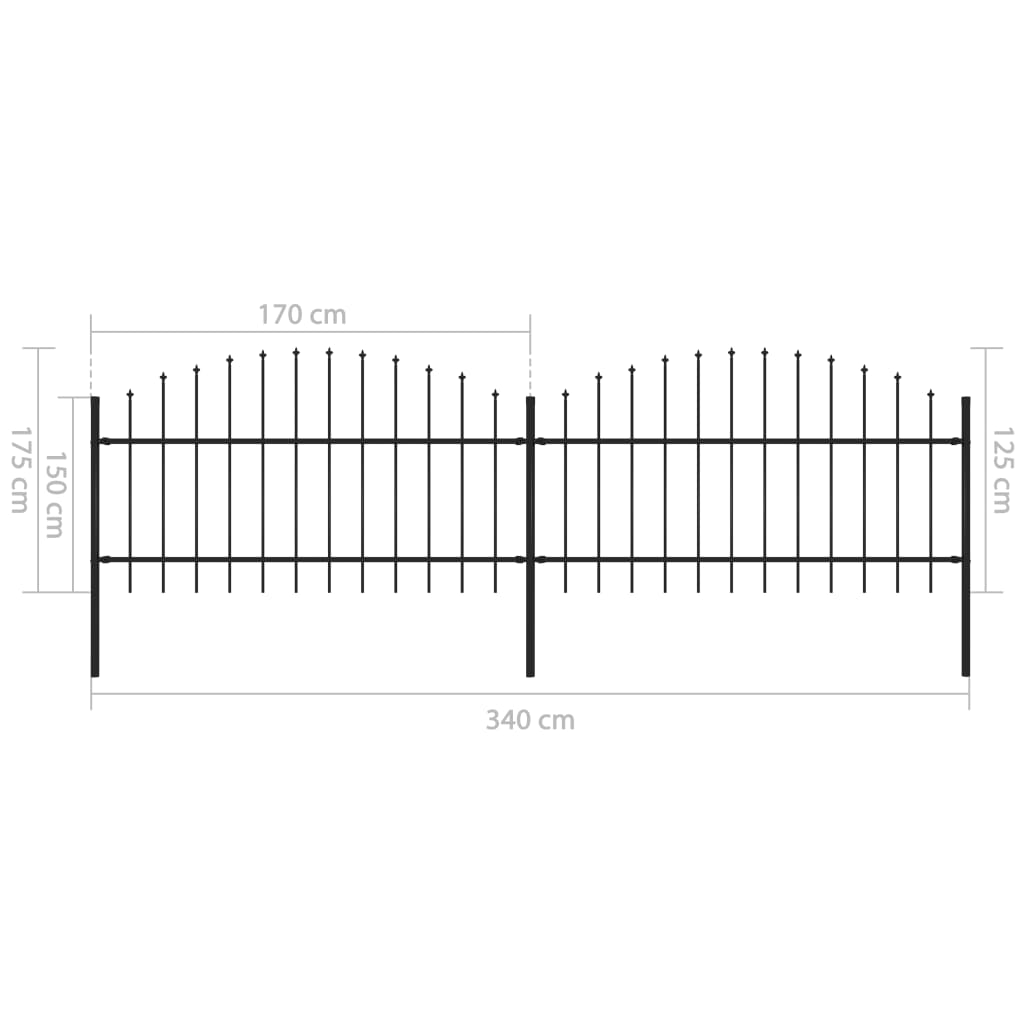 Gartenzaun mit Speerspitze Stahl 359 x 125 cm Schwarz