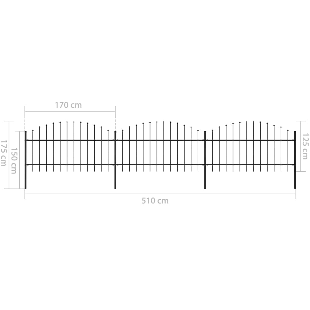 Gartenzaun mit Speerspitze Stahl 537 x 125 cm Schwarz