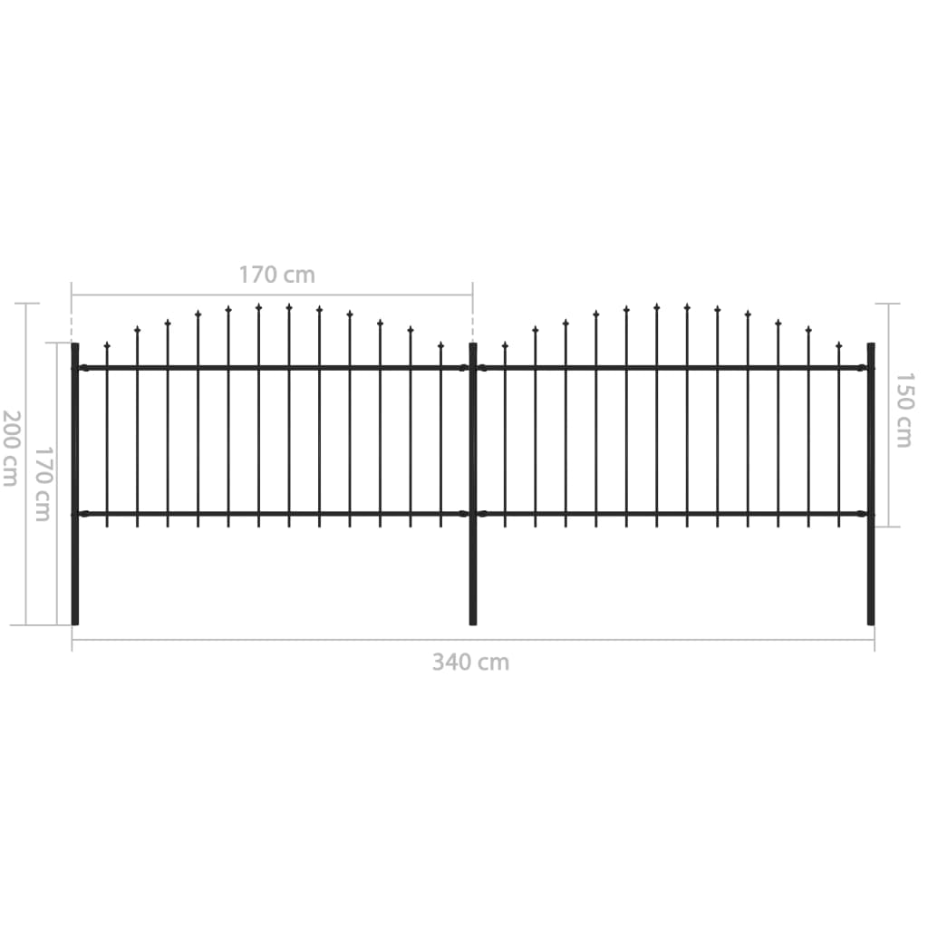 Gartenzaun mit Speerspitze Stahl 359 x 150 cm Schwarz