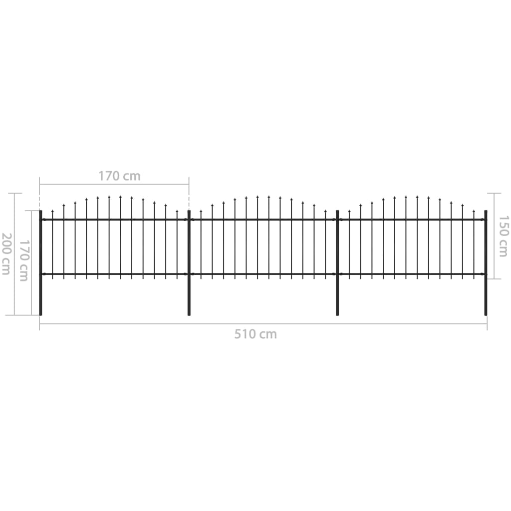 Gartenzaun mit Speerspitze Stahl 537 x 150 cm Schwarz