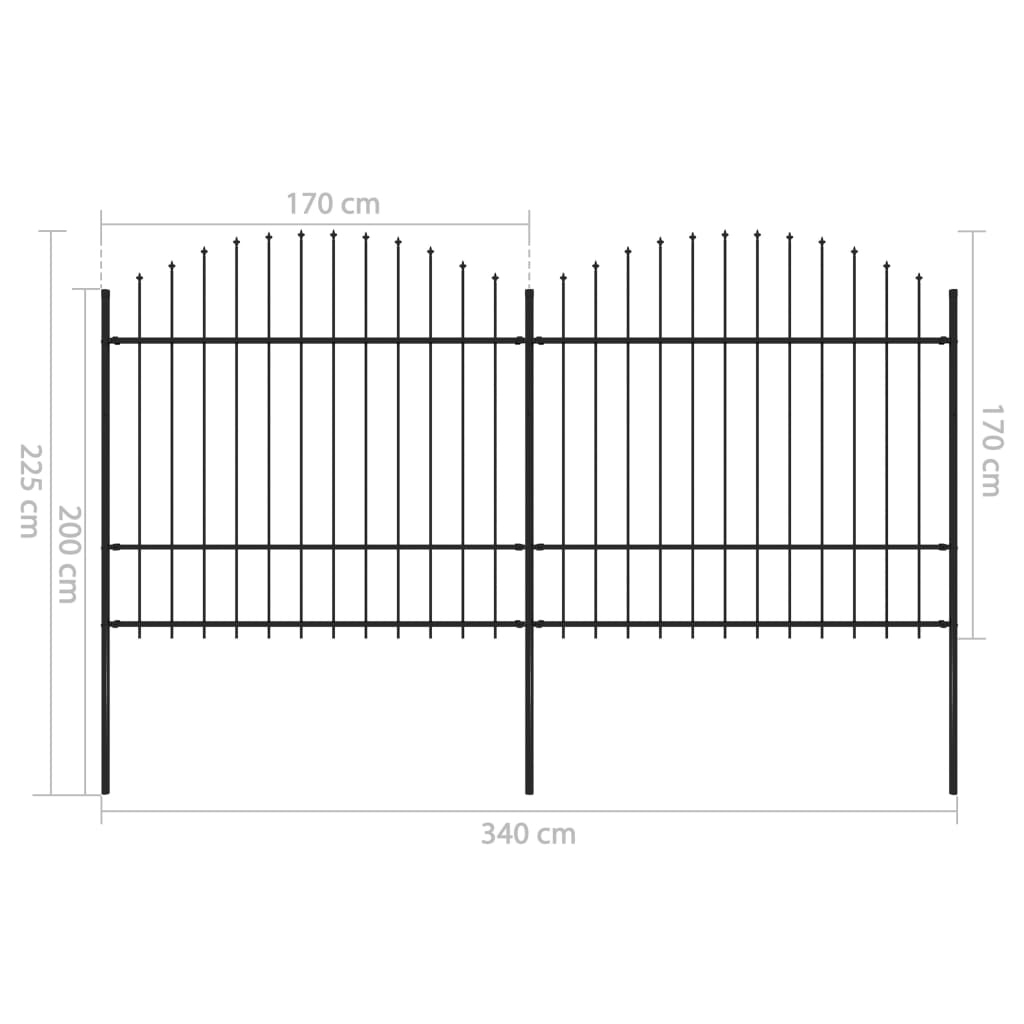 Gartenzaun mit Speerspitze Stahl 359 x 175 cm Schwarz