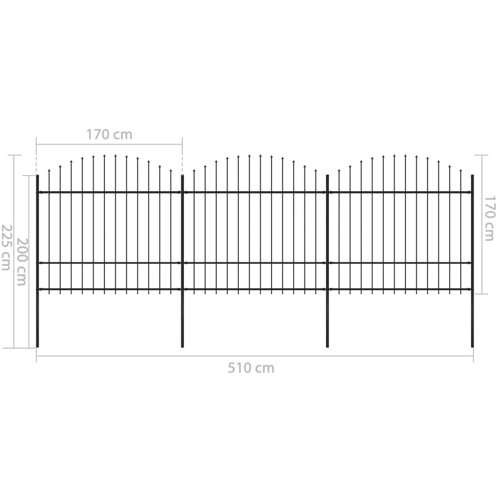 Gartenzaun mit Speerspitze Stahl 537 x 175 cm Schwarz