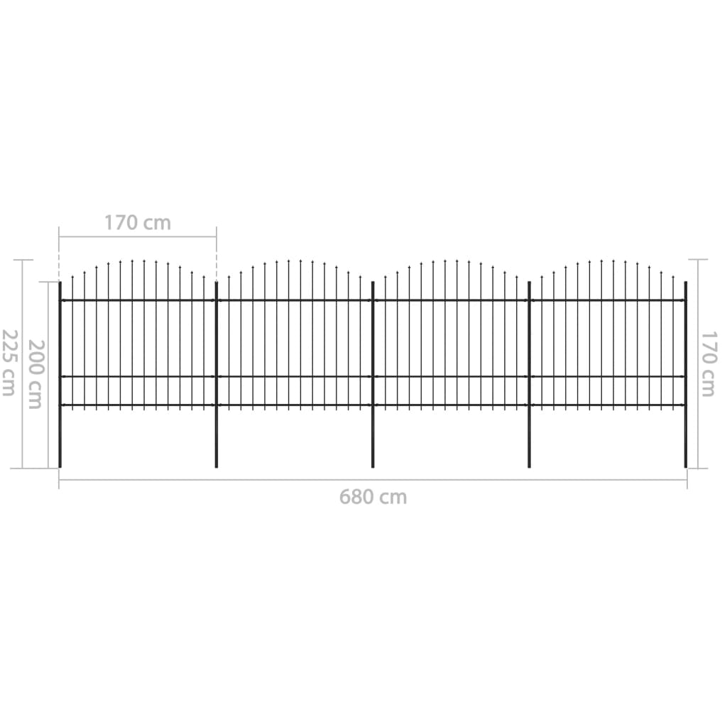 Gartenzaun mit Speerspitze Stahl 714,5 x 175 cm Schwarz