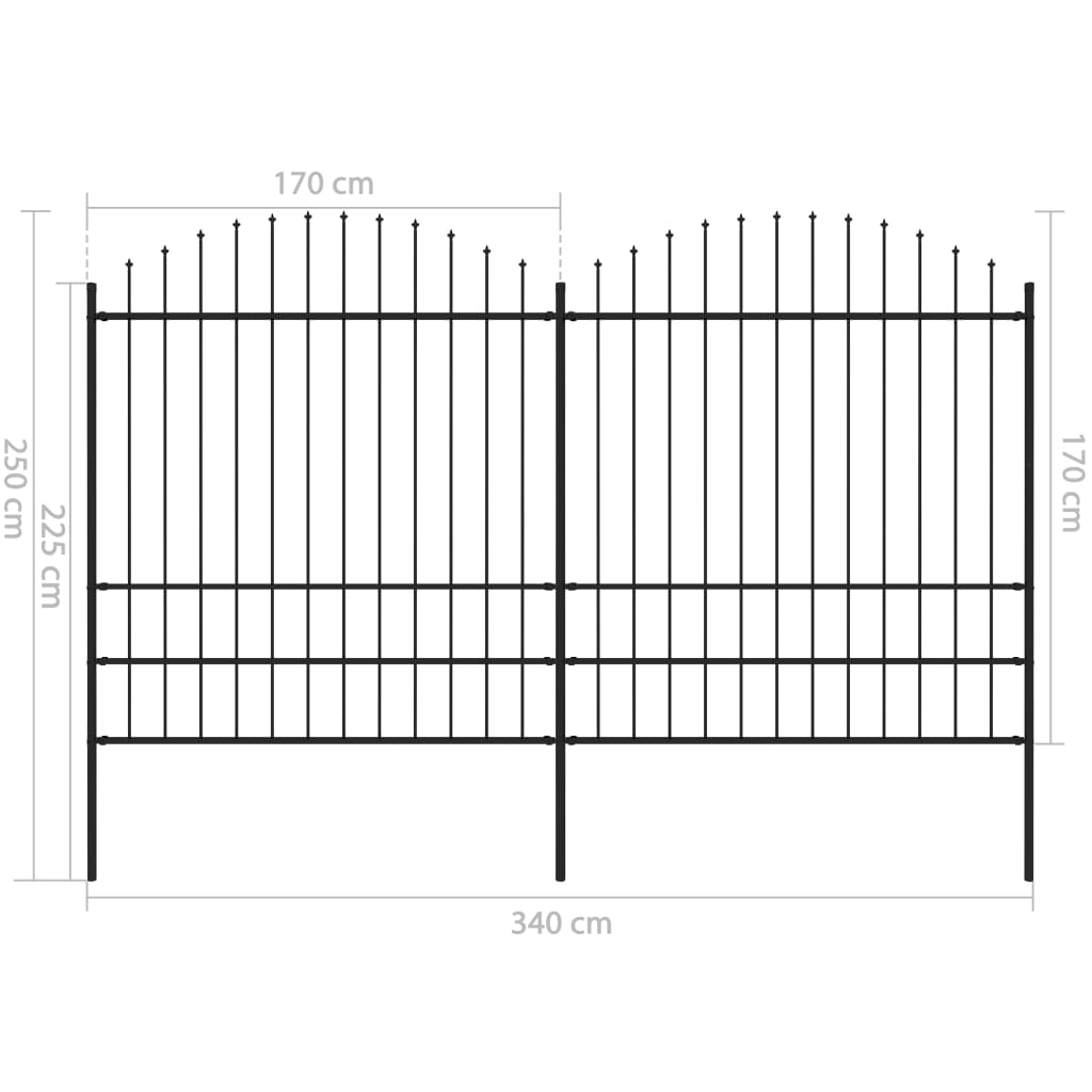 Gartenzaun mit Speerspitze Stahl 359 x 200 cm Schwarz