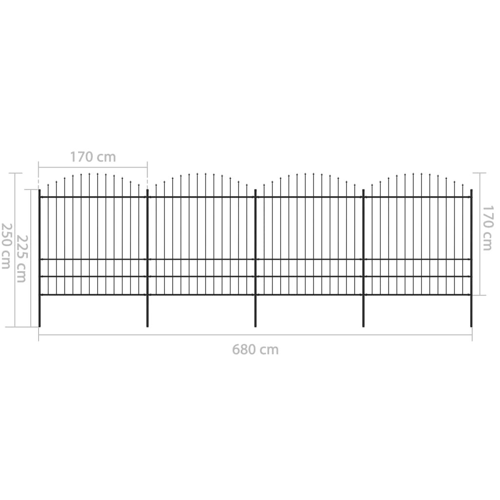 Gartenzaun mit Speerspitze Stahl 714,5 x 200 cm Schwarz