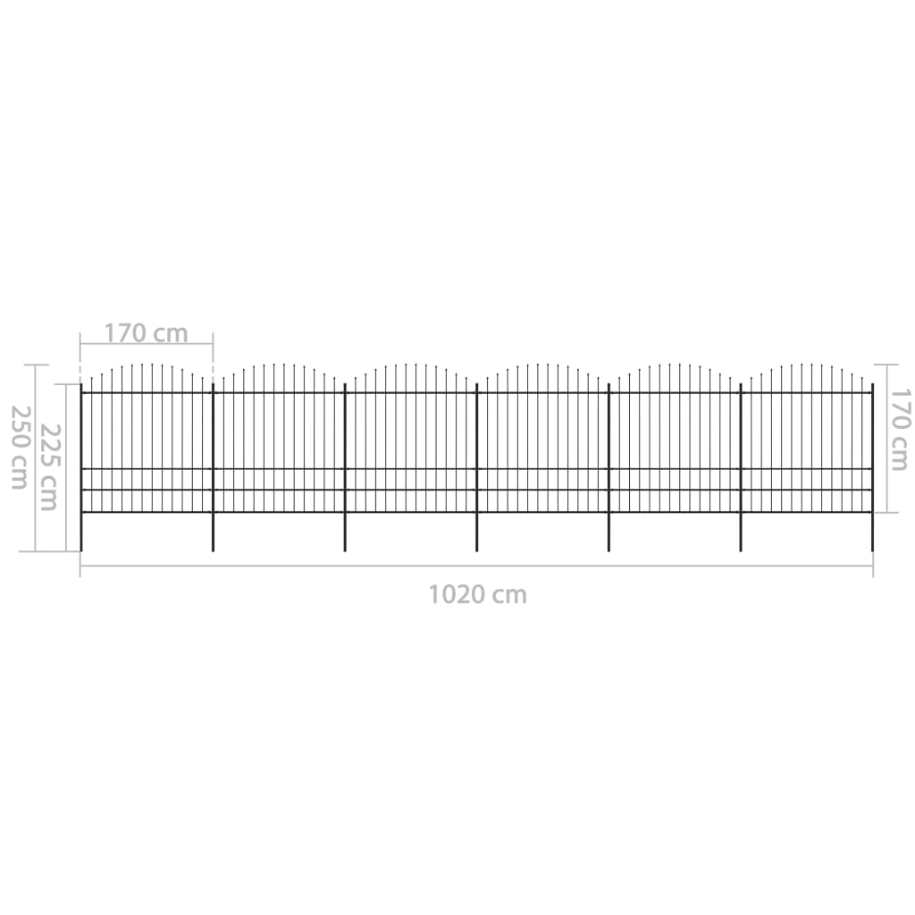 Gartenzaun mit Speerspitze Stahl 1070 x 200 cm Schwarz