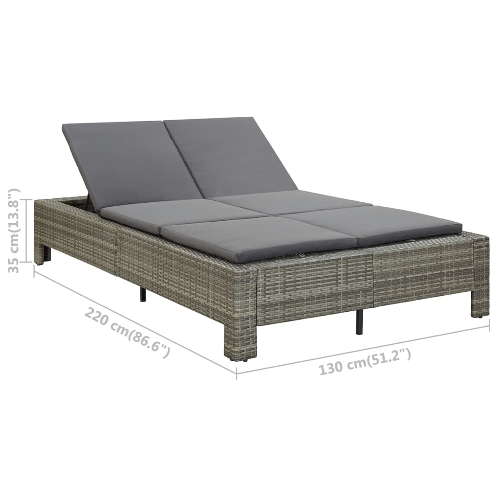 2-person sun lounger with cushion gray poly rattan
