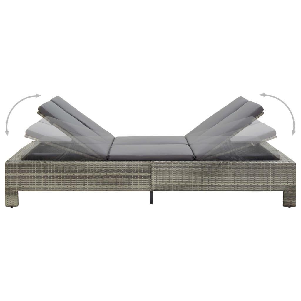 2-person sun lounger with cushion gray poly rattan