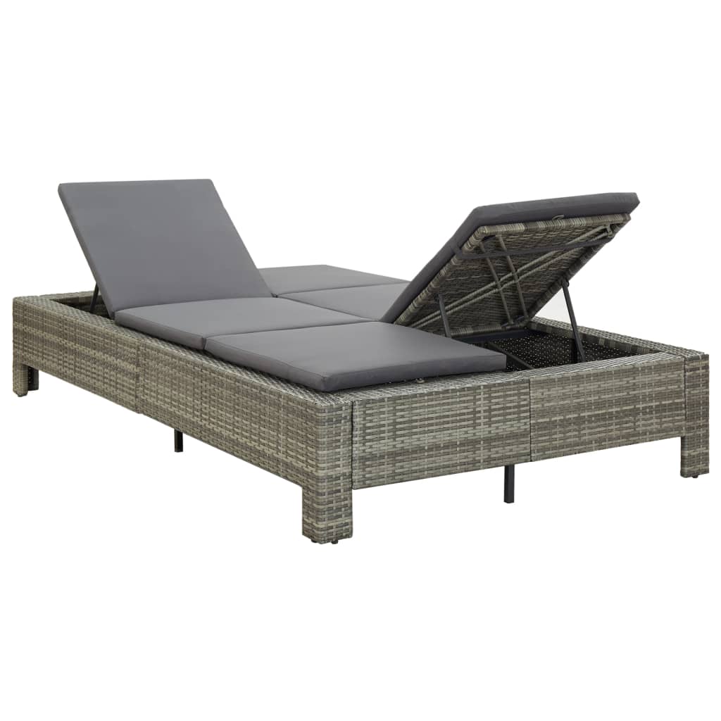 2-person sun lounger with cushion gray poly rattan