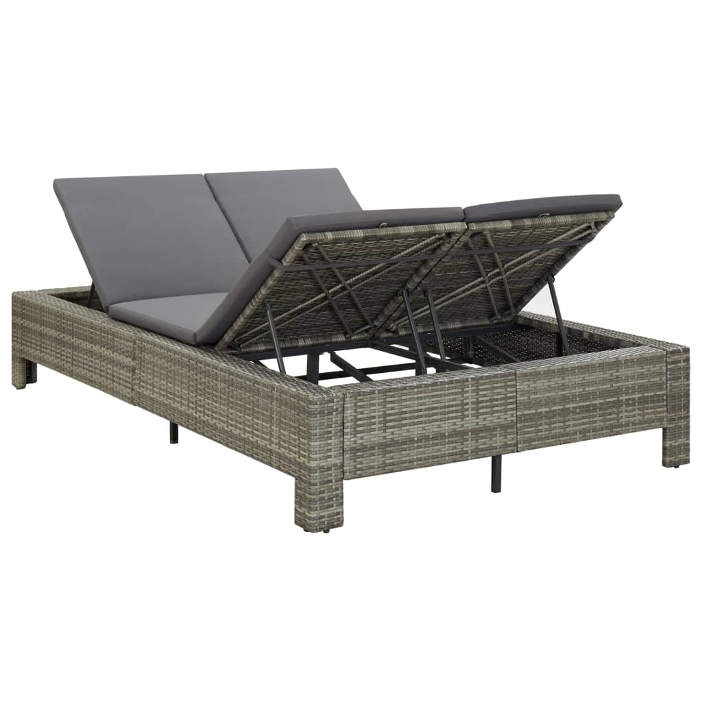 2-person sun lounger with cushion gray poly rattan