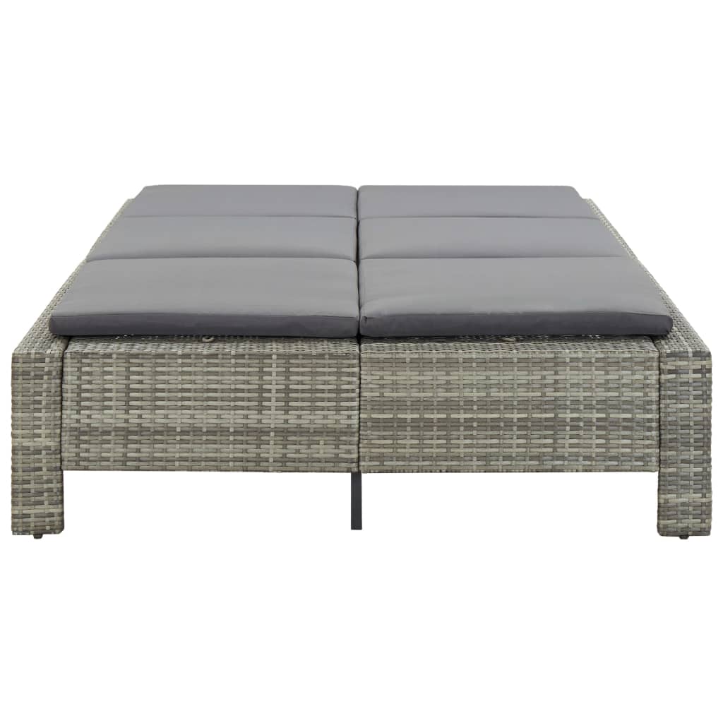 2-person sun lounger with cushion gray poly rattan