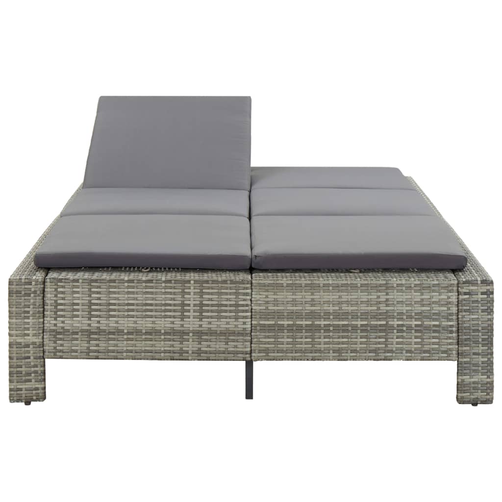 2-person sun lounger with cushion gray poly rattan