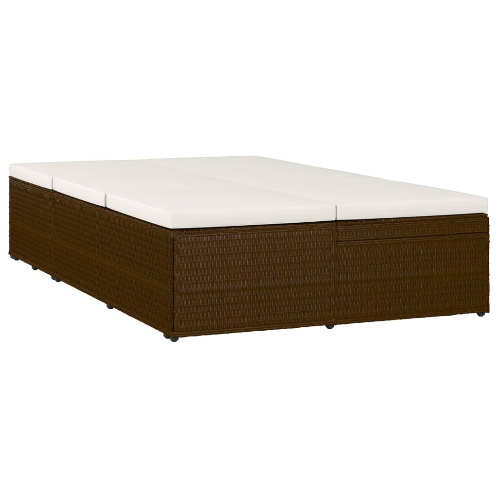 Sun Lounger with Cushion Poly Rattan Brown