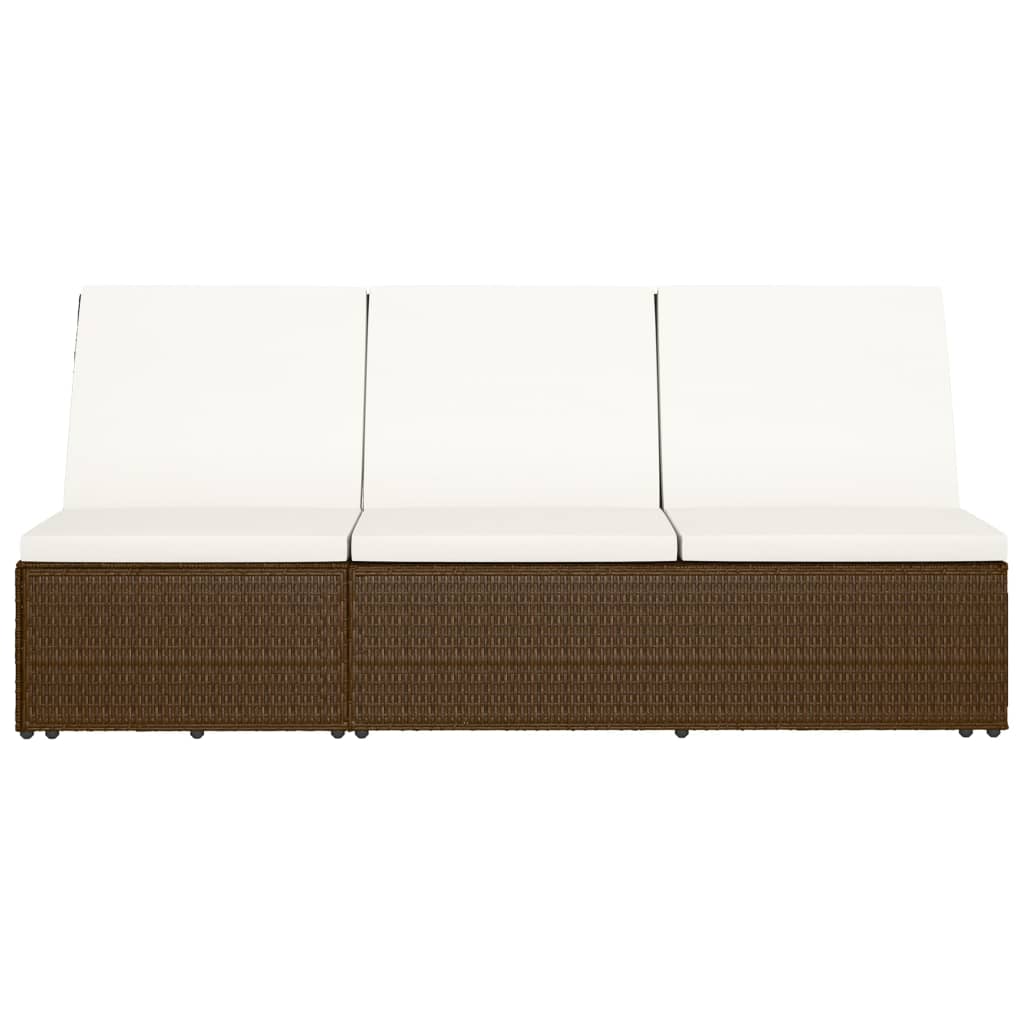 Sun Lounger with Cushion Poly Rattan Brown