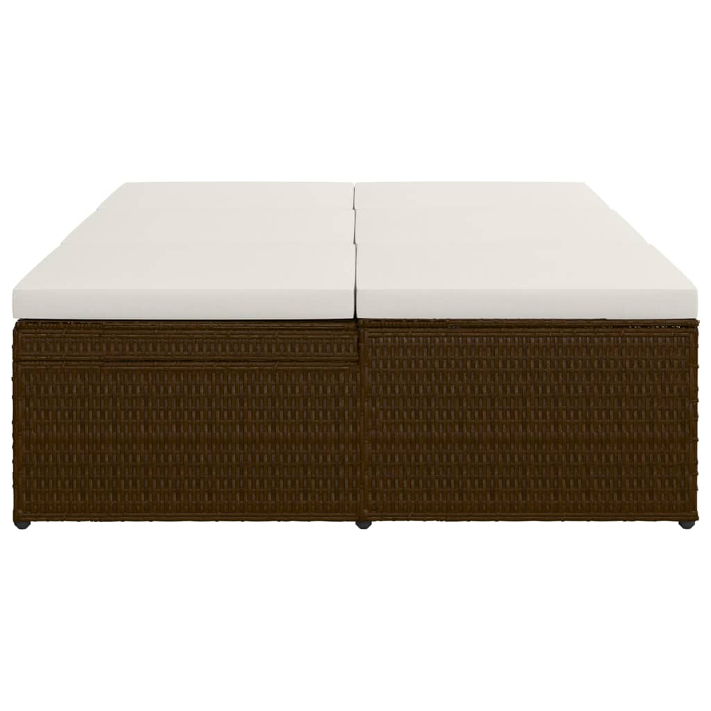 Sun Lounger with Cushion Poly Rattan Brown