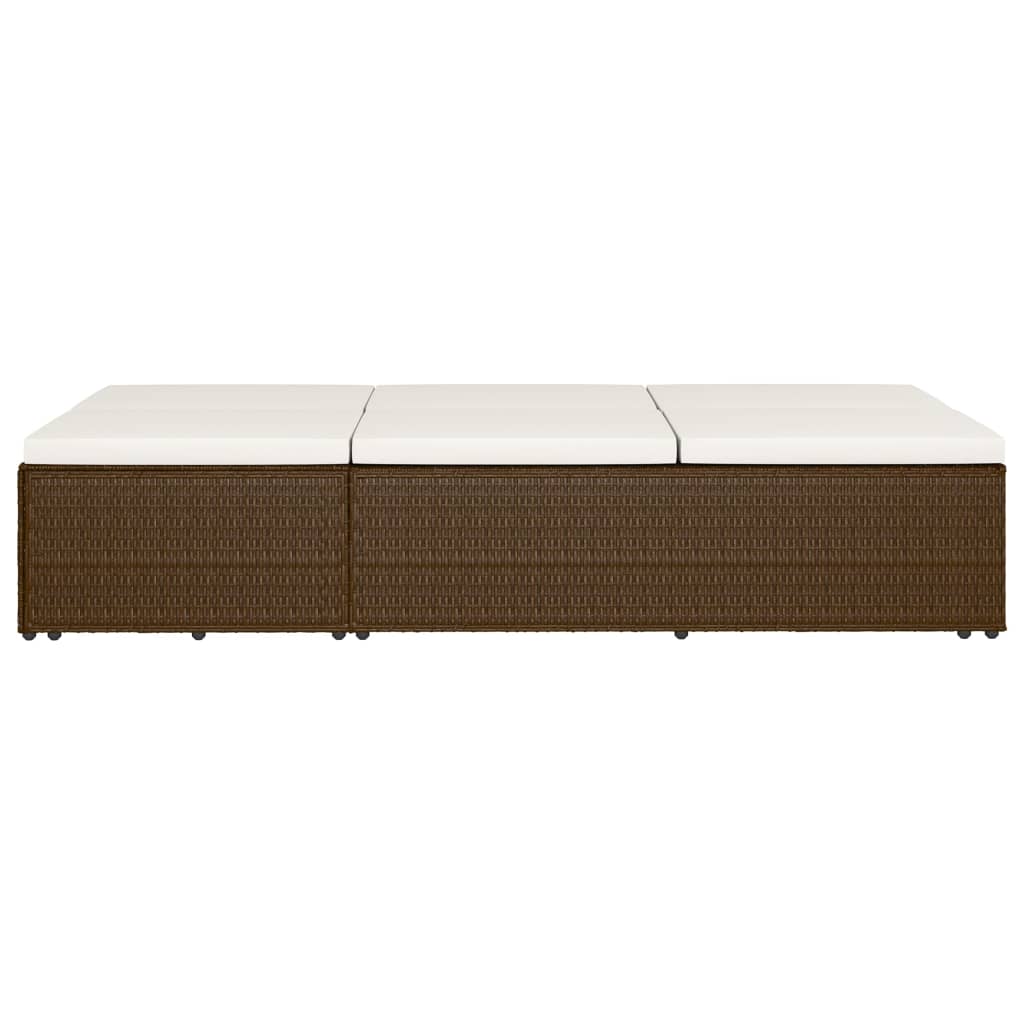 Sun Lounger with Cushion Poly Rattan Brown