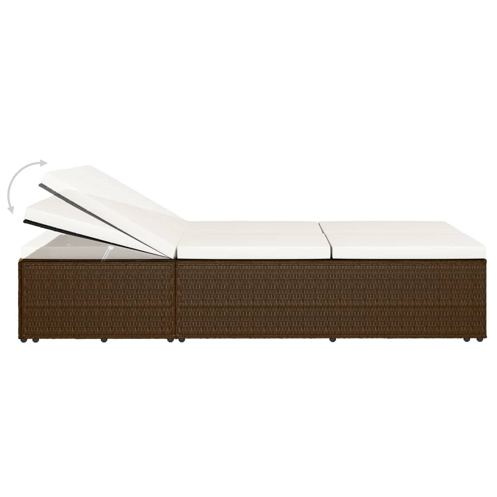 Sun Lounger with Cushion Poly Rattan Brown