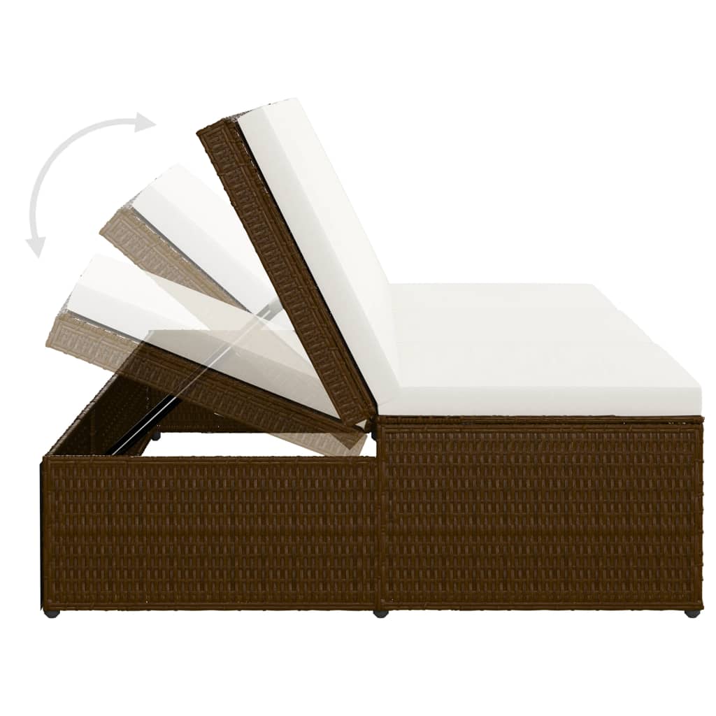 Sun Lounger with Cushion Poly Rattan Brown