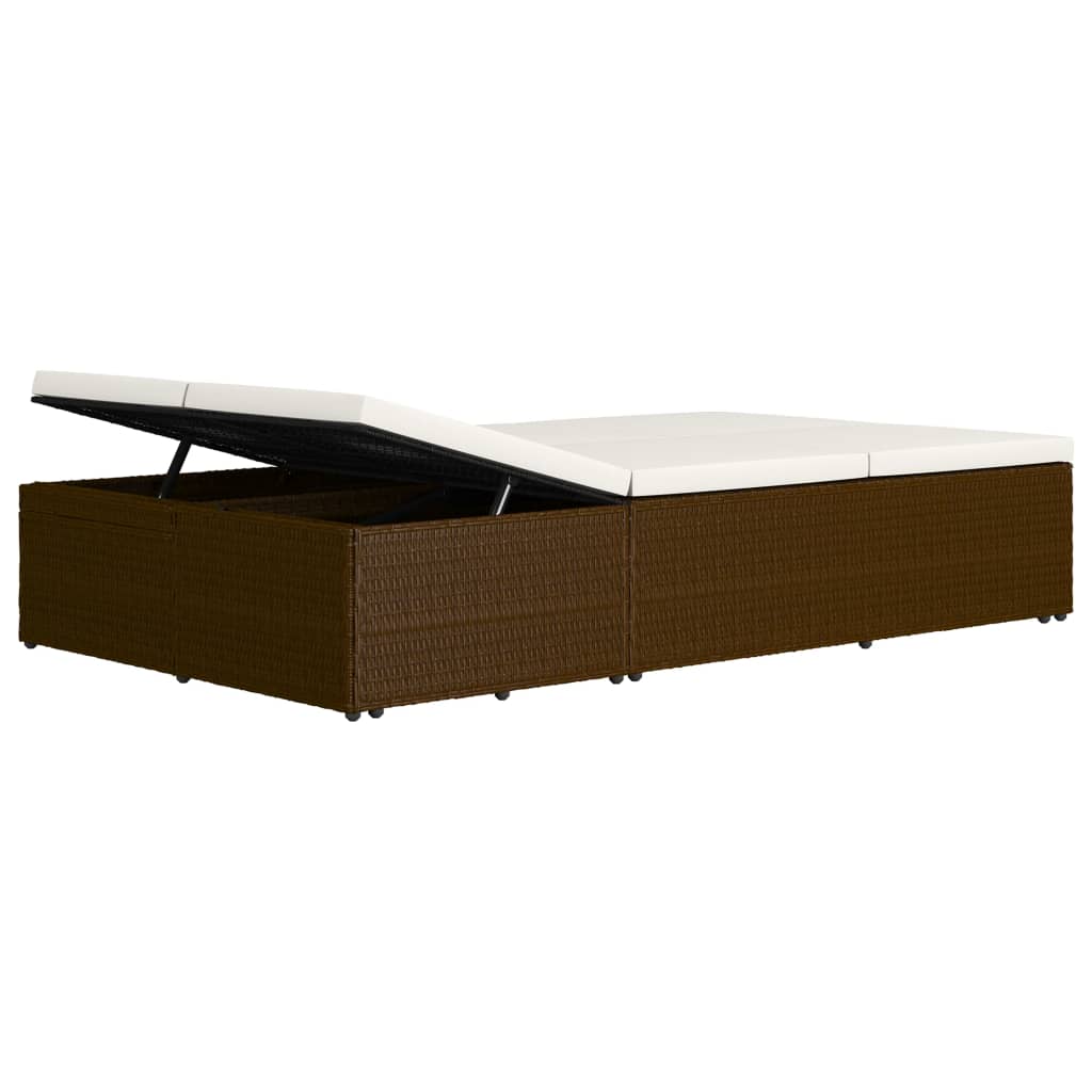 Sun Lounger with Cushion Poly Rattan Brown