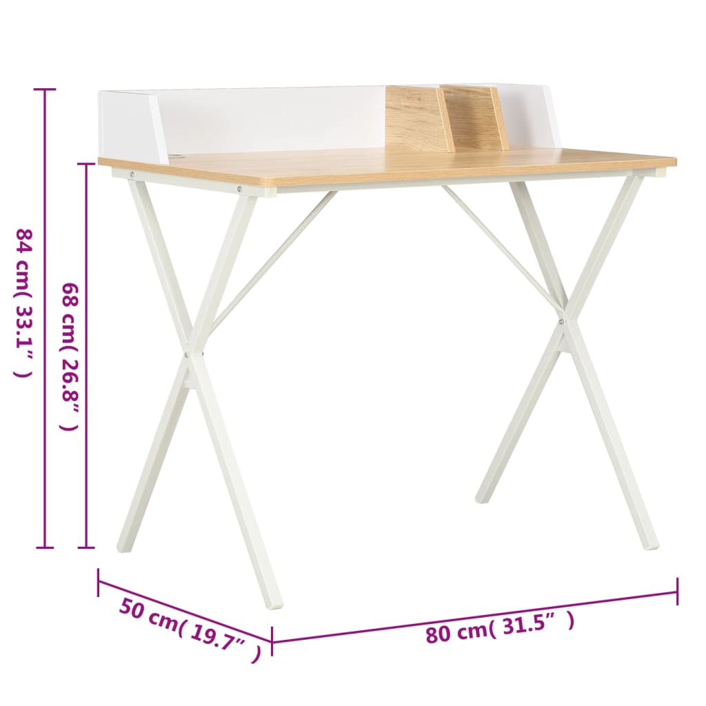Desk white and natural 80x50x84 cm
