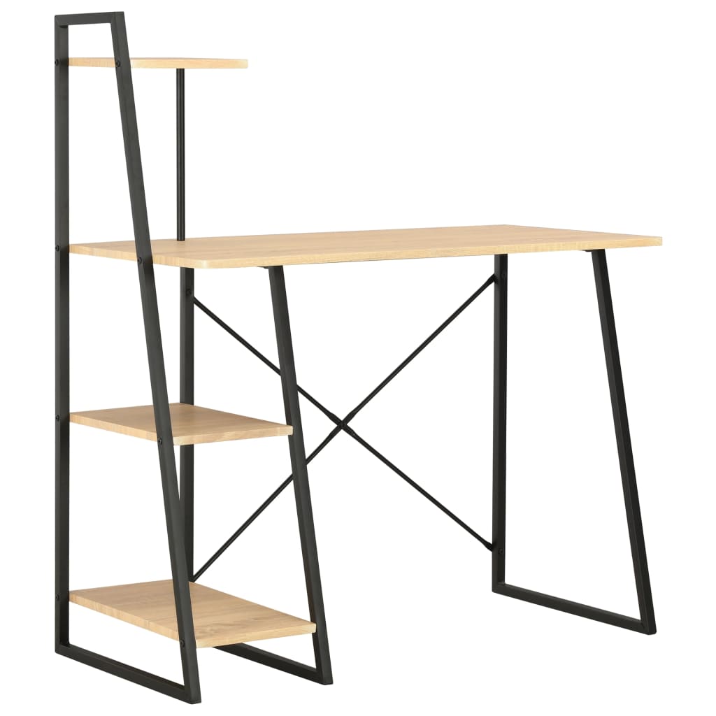 Desk with shelf unit black and oak 102×50×117 cm