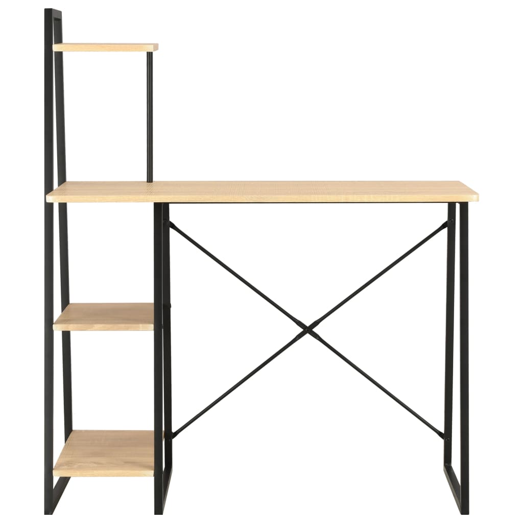 Desk with shelf unit black and oak 102×50×117 cm