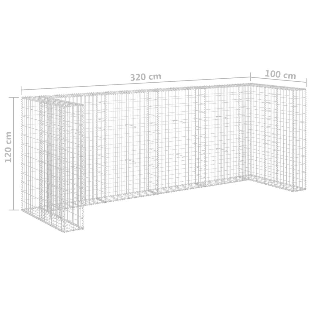 Gabion wall for garbage cans Galvanized steel 320×100×120 cm