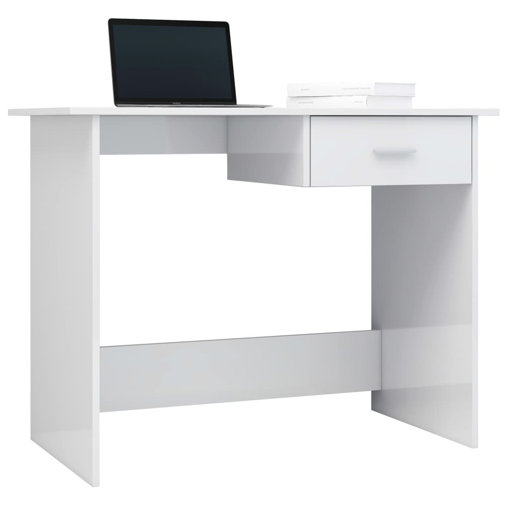 Desk High Gloss White 100×50×76 cm Wood Material